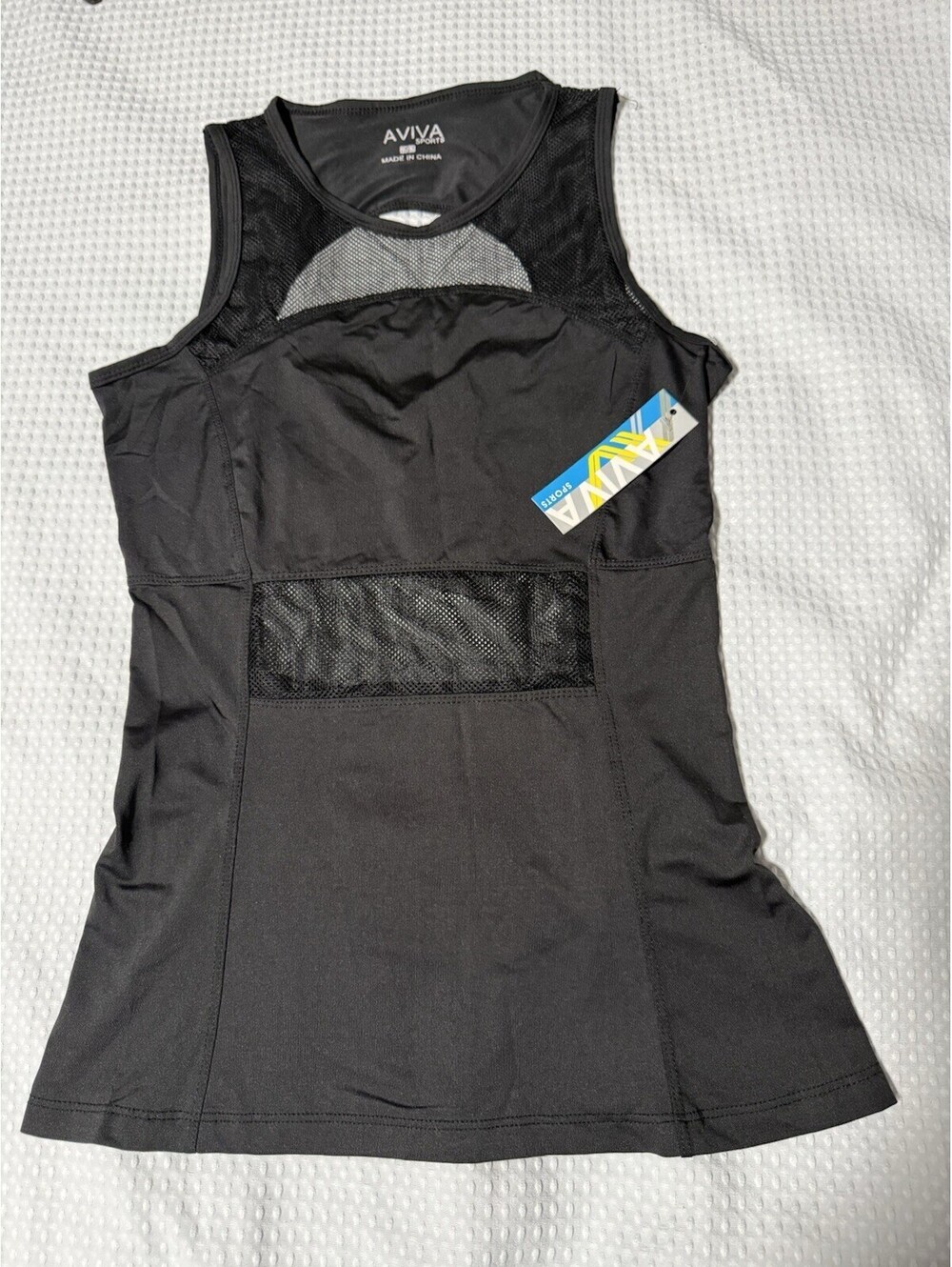 🎄 AVIVA Black Workout Fitness Tank Top Mesh Panels New With Tag Small
